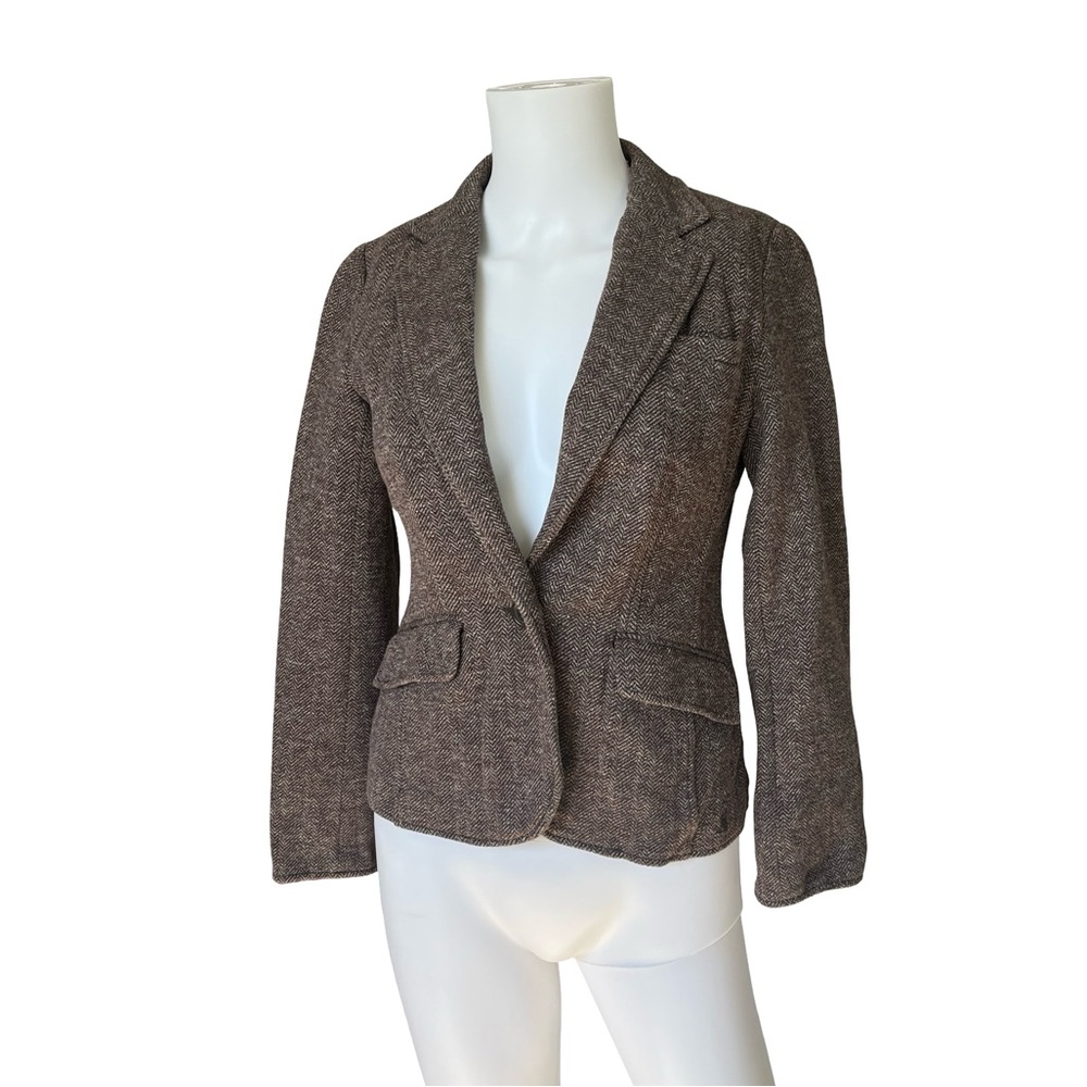 For Joules Olivia Brown Herringbone Blazer Jacket Career Neutral Womens Size 2